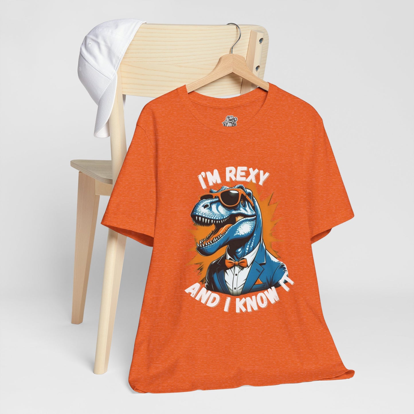 Suave Rex – I’m Rexy and I Know It Unisex T-Shirt with Stylish T-Rex in Shades & Suit