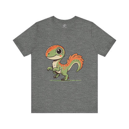 Charming Green & Orange Velociraptor Tee – Dino Delight for All Ages! 🦖🍃🧡 - Unisex Jersey Short Sleeve Tee Super Comfy Dino T-Shirt Gift