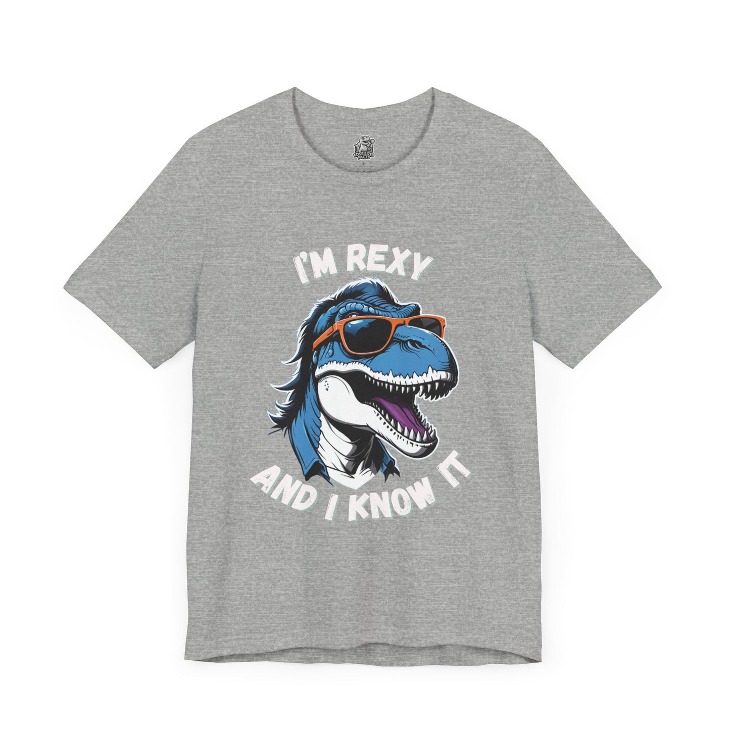 Rockstar Rex – I’m Rexy and I Know It Unisex T-Shirt with Cool T-Rex in Sunglasses & Hair