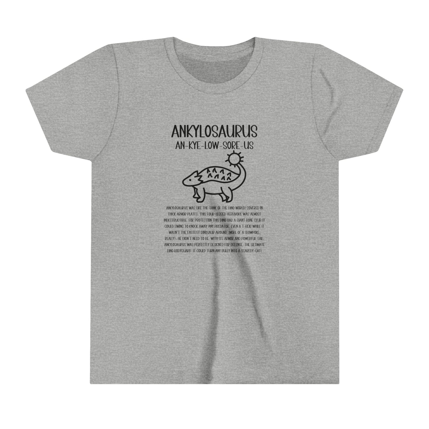 Youth Cute Ankylosaurus T-Shirt with Detailed Black Graphics - Unisex Jersey Short Sleeve Tee Super Comfy Dino T-Shirt Gift