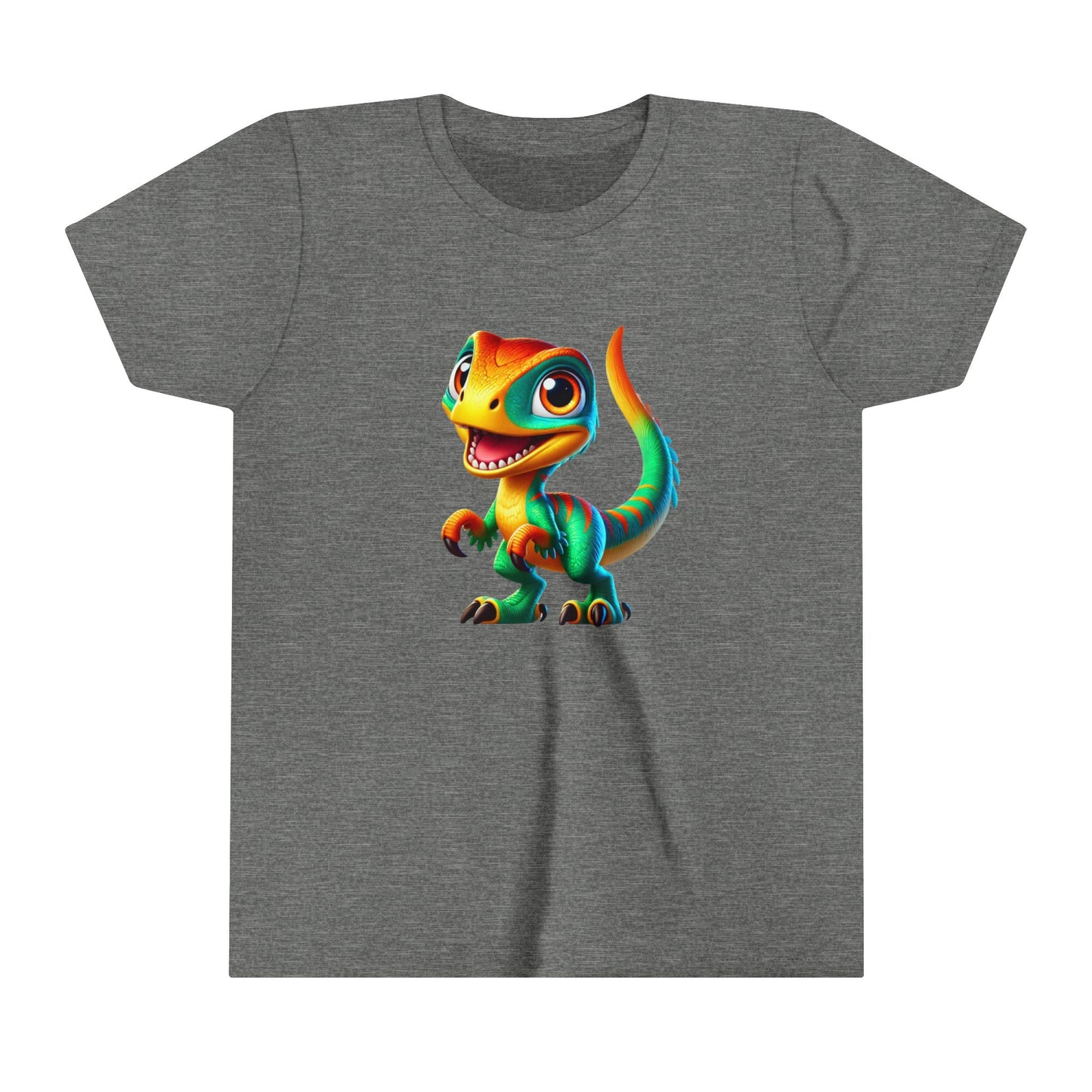 Youth Vibrant Green & Orange Velociraptor – Perfect for Dino Fans! - Unisex Jersey Short Sleeve Tee Super Comfy Dino T-Shirt Gift