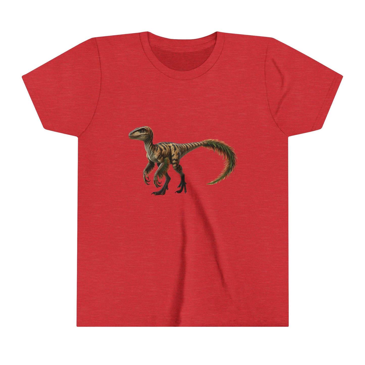 Youth Fiercely Feathered Velociraptor Tee – A Wild Splash of Style and Prehistoric Flair! 🦖💜🌿 - Unisex Jersey Short Sleeve Tee Super Comfy Dino T-Shirt Gift