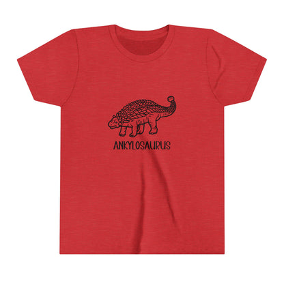 Youth Outlined Ankylosaurus T-Shirt with Black Graphics - Unisex Jersey Short Sleeve Tee Super Comfy Dino T-Shirt Gift