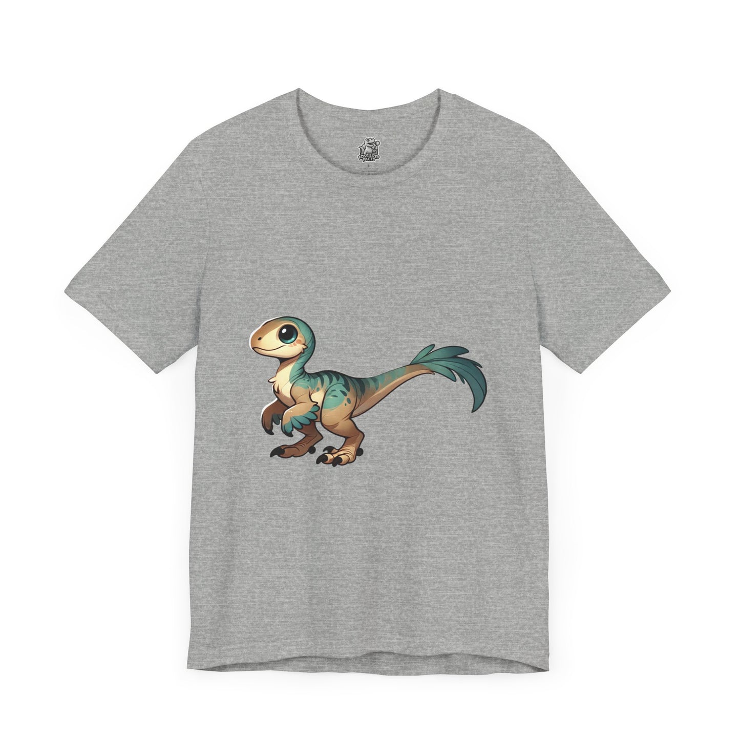 Sweet Baby Velociraptor Tee – Gentle Dino Charm in Soft Teal & Tan! 🦖💚✨ - Unisex Jersey Short Sleeve Tee Super Comfy Dino T-Shirt Gift