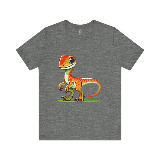 Bright & Bold Velociraptor Tee – Adorable Dino Fun in Orange & Green! 🦖🍊🌿 - Unisex Jersey Short Sleeve Tee Super Comfy Dino T-Shirt Gift