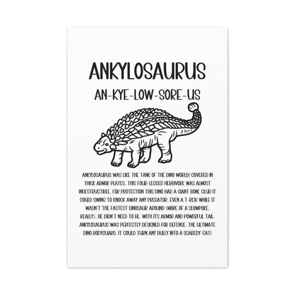 Outlined Ankylosaurus Vertical Matte Canvas White, Stretched, 1.25" Amazing Gift for the Dino Lover in your life