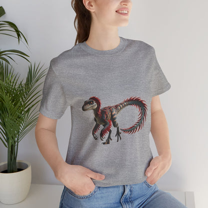 Fierce & Fiery Feathered Velociraptor Tee – Unleash Bold Dino Energy! 🦖🔥🌺 - Unisex Jersey Short Sleeve Tee Super Comfy Dino T-Shirt Gift