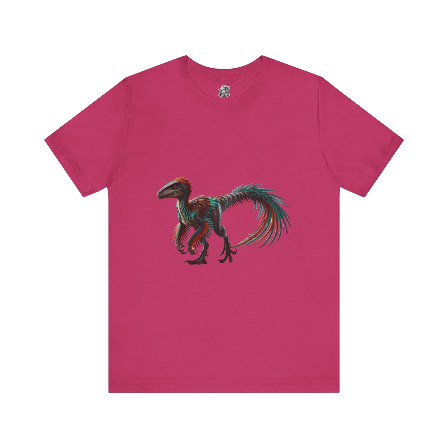 Stunning Feathered Velociraptor Tee – Bold Jungle Colors & Fierce Dino Style! 🦖🍂🌌 - Unisex Jersey Short Sleeve Tee Super Comfy Dino T-Shirt Gift