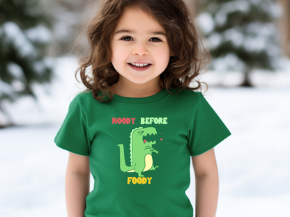 Moody Before Foody Toddler Size T-Shirt Stem children who Love Dinosaurs Tshirts