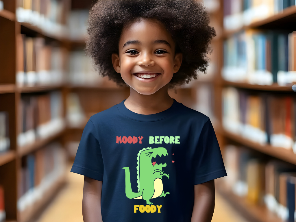 Moody Before Foody Youth Size T-Shirt Stem Tweens and Teens who Love Dinosaurs Tshirts