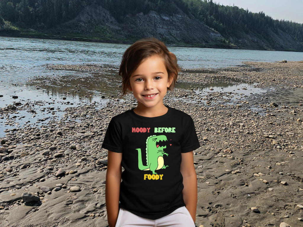 Moody Before Foody Youth Size T-Shirt Stem Tweens and Teens who Love Dinosaurs Tshirts