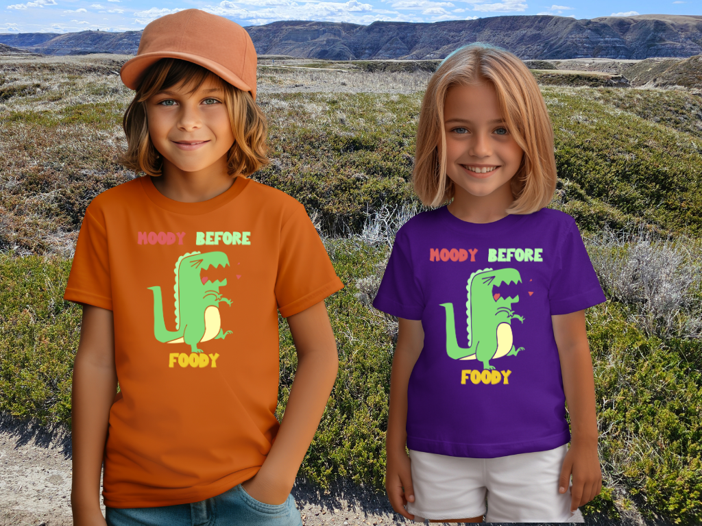 Moody Before Foody Youth Size T-Shirt Stem Tweens and Teens who Love Dinosaurs Tshirts