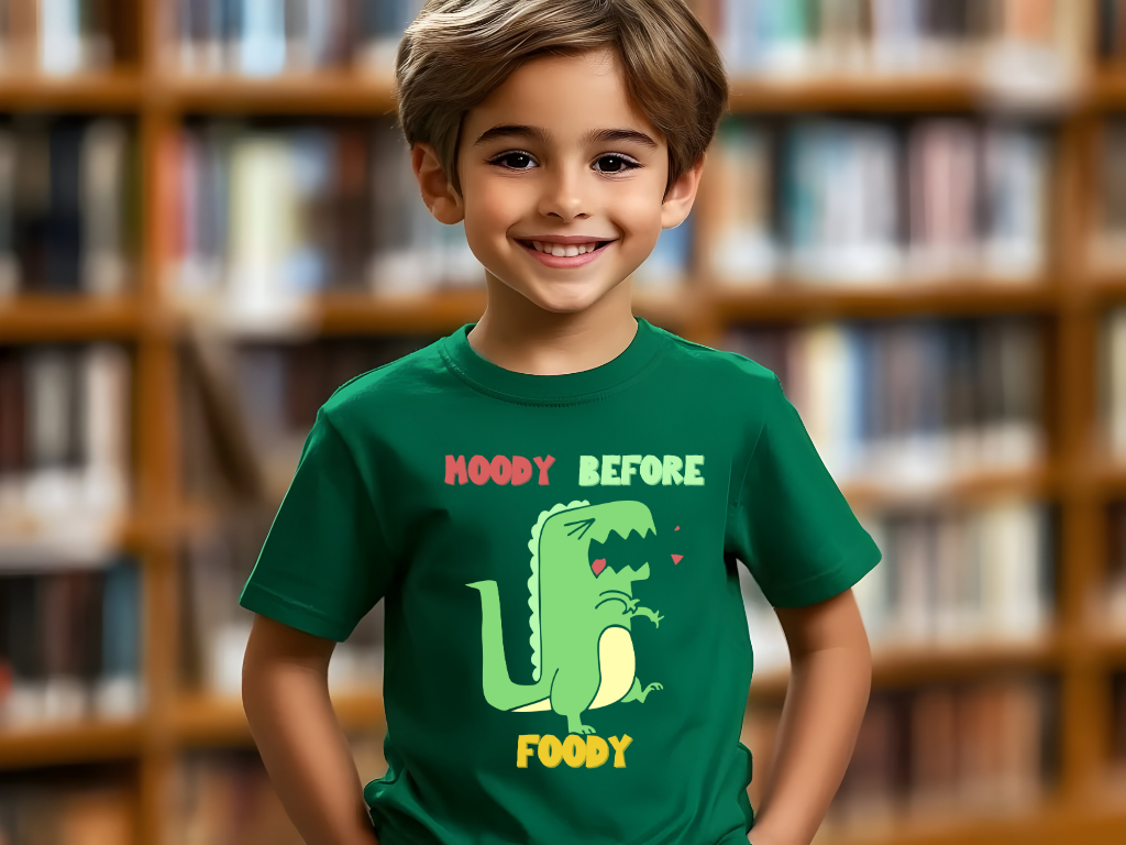 Moody Before Foody Youth Size T-Shirt Stem Tweens and Teens who Love Dinosaurs Tshirts
