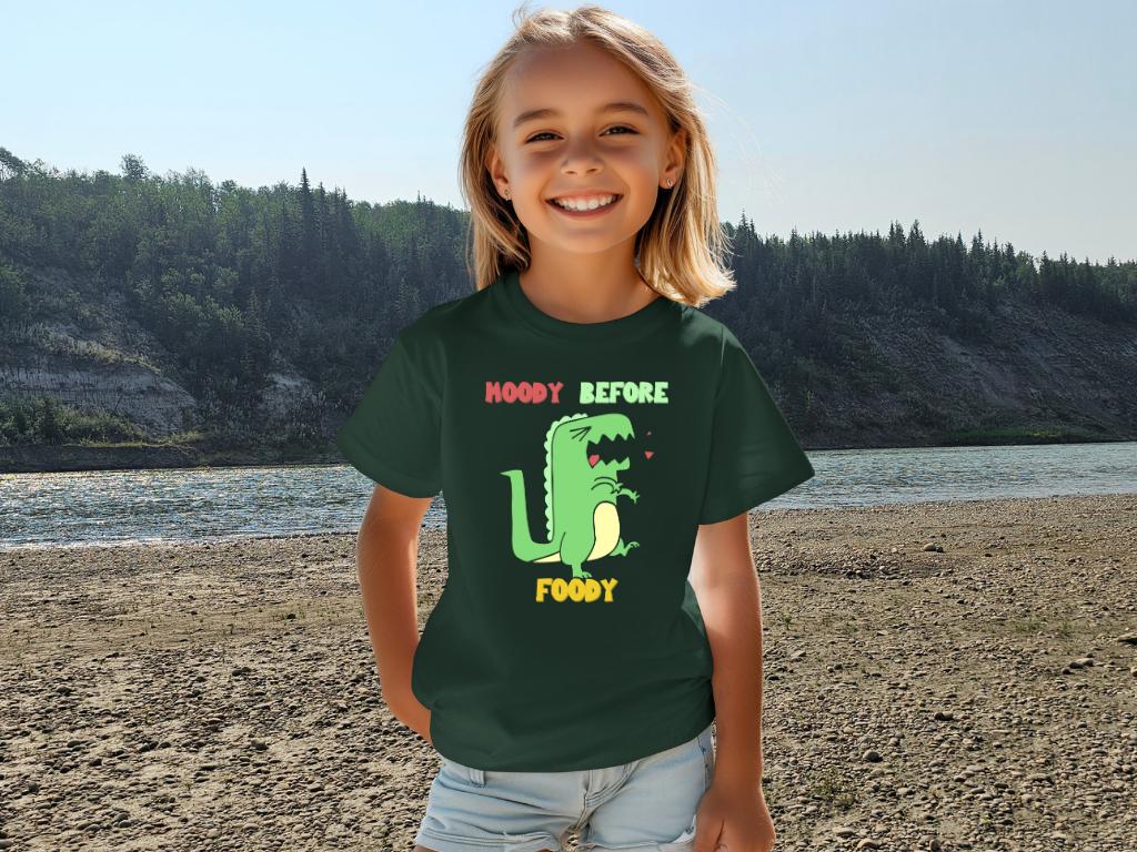 Moody Before Foody Youth Size T-Shirt Stem Tweens and Teens who Love Dinosaurs Tshirts