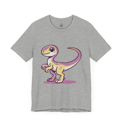 Lavender & Yellow Cartoon Velociraptor - Unisex Jersey Short Sleeve Tee Super Comfy Dino T-Shirt Gift