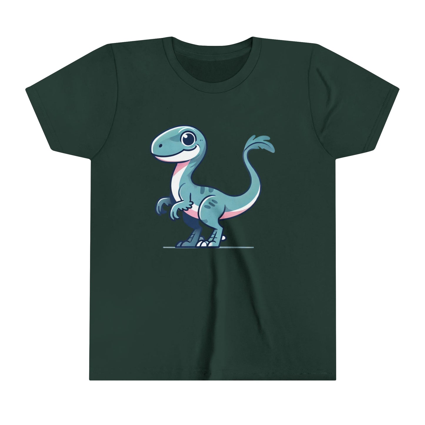 Youth Cheerful Blue Velociraptor Tee – Cute Dino Style for All Ages! 🌊🦖💙 - Unisex Jersey Short Sleeve Tee Super Comfy Dino T-Shirt Gift