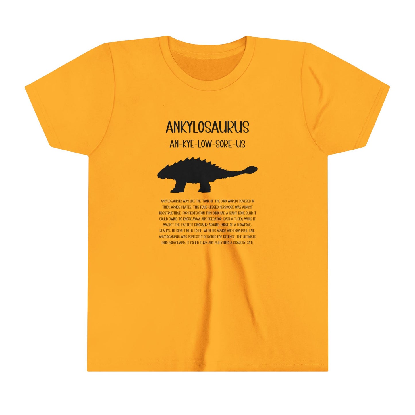 Youth Ankylosaurus T-Shirt with Detailed Black Graphics - Unisex Jersey Short Sleeve Tee Super Comfy Dino T-Shirt Gift