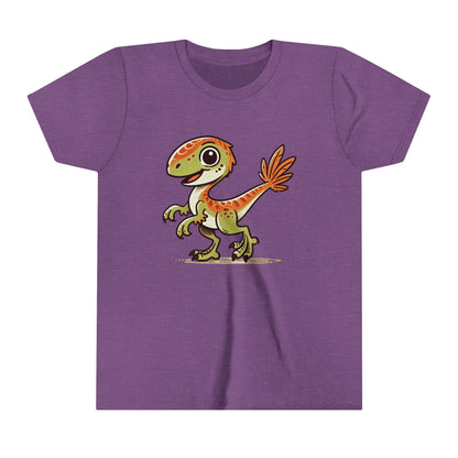 Youth  Playful Green Velociraptor Tee – Cute Dino Style with a Splash of Fun! 🦖🍂🌿 - Unisex Jersey Short Sleeve Tee Super Comfy Dino T-Shirt Gift