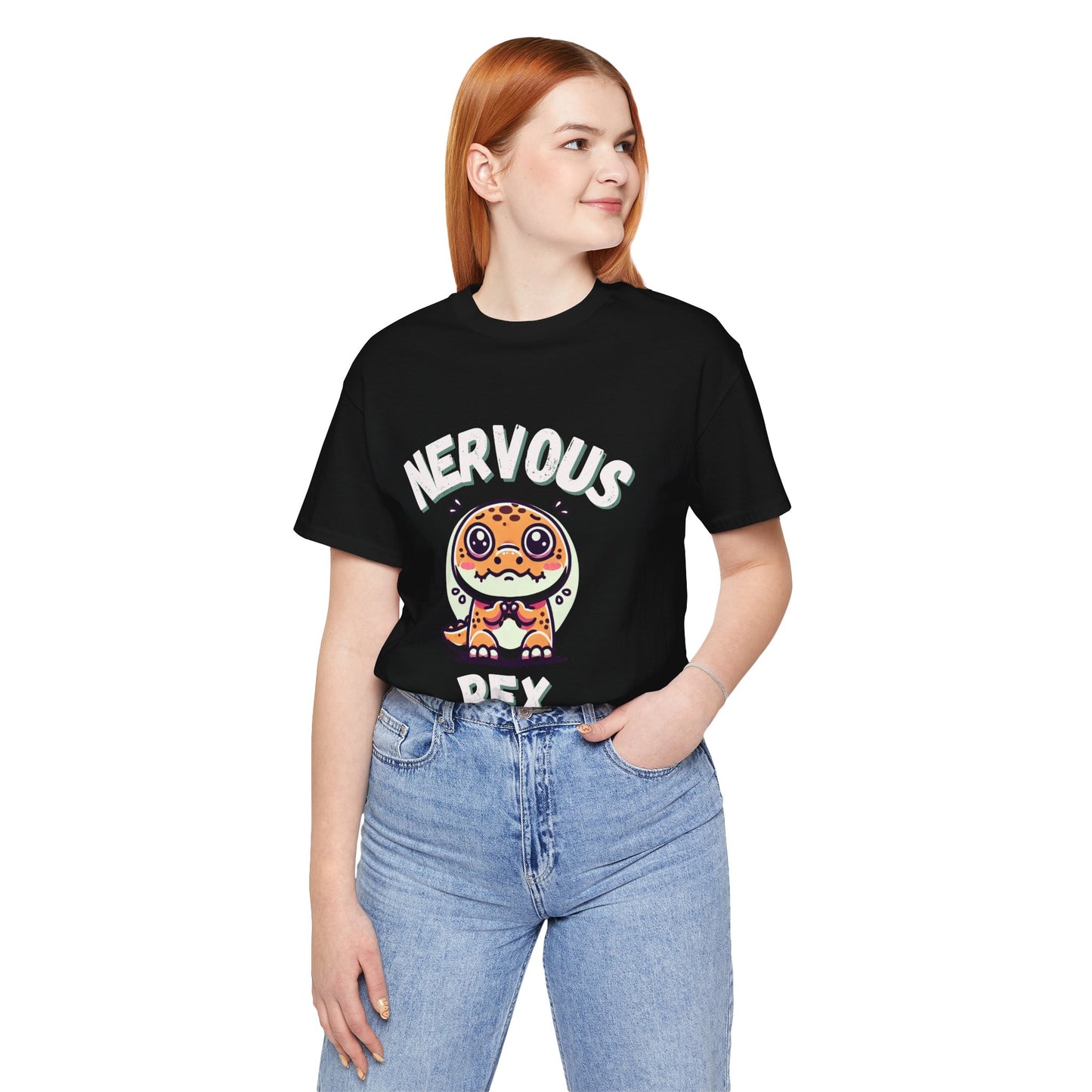 Nervous Rex Unisex T-Shirt – Adorable Unisex Dino Tee for Fun & Relatable Style