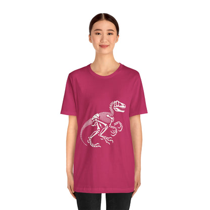 Bold Velociraptor Skeleton Tee – Iconic Fossil Design for Dinosaur Fans! 🦖💀🦴 - Unisex Jersey Short Sleeve Tee Super Comfy Dino T-Shirt Gift