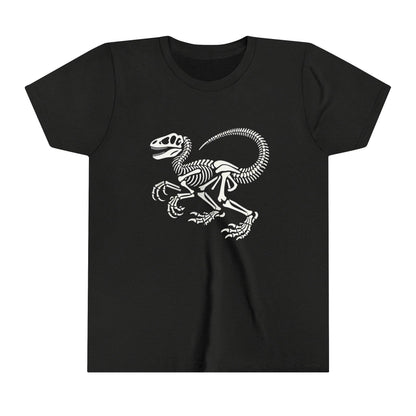 Youth Classic Velociraptor Skeleton Tee – Bold Fossil Design for Dino Fans! 🦖🦴⚒️ Unisex Jersey Short Sleeve Tee Super Comfy Dino T-Shirt Gift