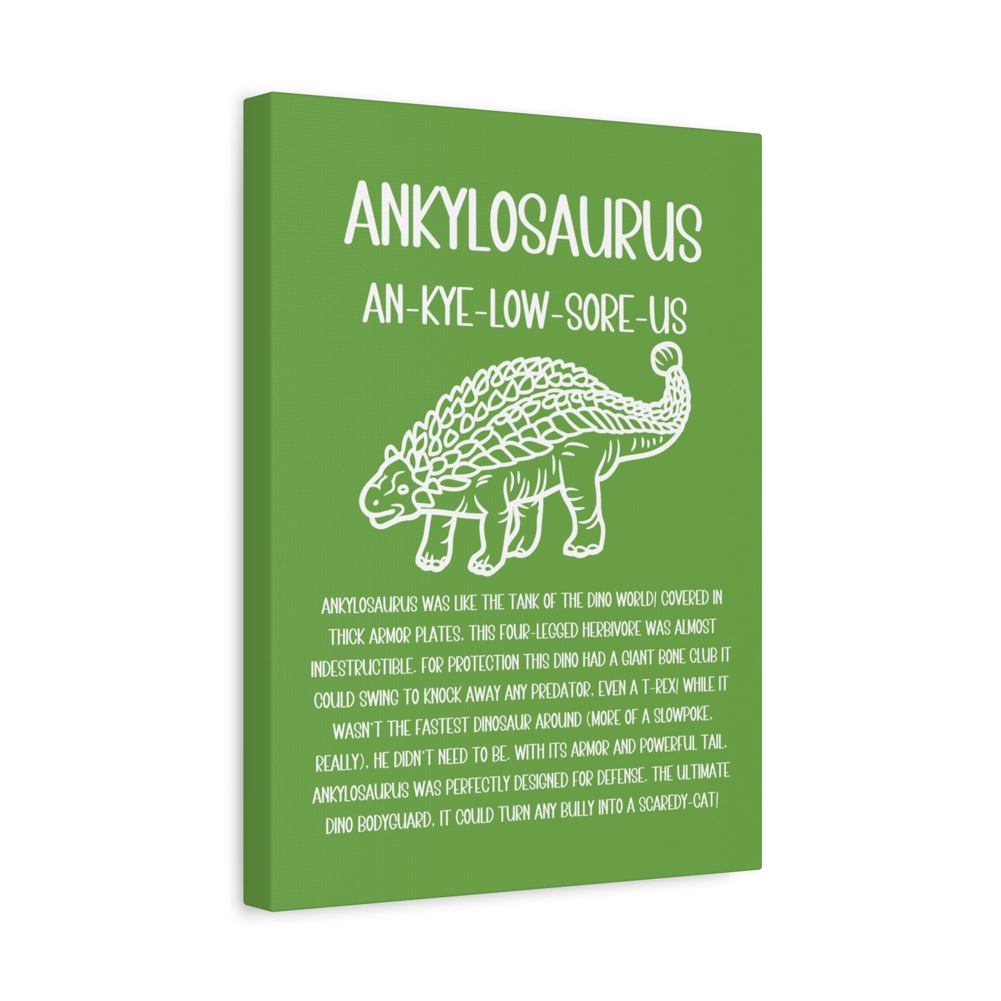 Outlined Ankylosaurus Vertical Matte Canvas Green, Stretched, 1.25" Amazing Gift for the Dino Lover in your life