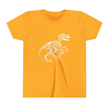 Youth Bold Velociraptor Skeleton Tee – Iconic Fossil Design for Dinosaur Fans! 🦖💀🦴 - Unisex Jersey Short Sleeve Tee Super Comfy Dino T-Shirt Gift