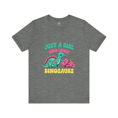 Just a Girl Who Loves Dinosaurs Unisex T-Shirt – Colorful Hearts, Flowers & Cute Dino Design