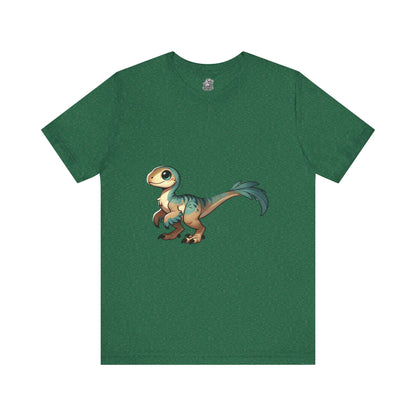 Sweet Baby Velociraptor Tee – Gentle Dino Charm in Soft Teal & Tan! 🦖💚✨ - Unisex Jersey Short Sleeve Tee Super Comfy Dino T-Shirt Gift