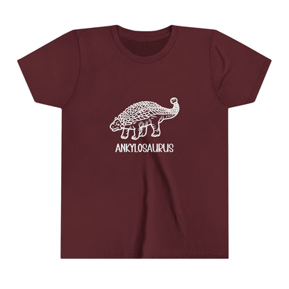 Youth Outlined Ankylosaurus T-Shirt with White Graphics - Unisex Jersey Short Sleeve Tee Super Comfy Dino T-Shirt Gift