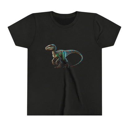 Youth Vibrant Velociraptor Adventure Tee – Unleash Your Inner Dino Explorer with Fierce Style! 🦖🌈 - Unisex Jersey Short Sleeve Tee Super Comfy Dino T-Shirt Gift