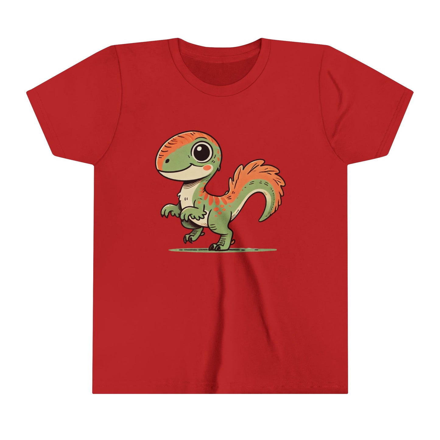 Youth Charming Green & Orange Velociraptor Tee – Dino Delight for All Ages! 🦖🍃🧡 - Unisex Jersey Short Sleeve Tee Super Comfy Dino T-Shirt Gift