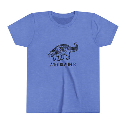 Youth Outlined Ankylosaurus T-Shirt with Black Graphics - Unisex Jersey Short Sleeve Tee Super Comfy Dino T-Shirt Gift