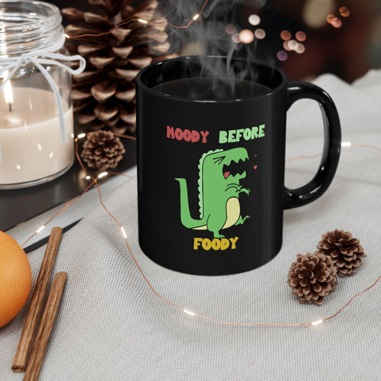 Moody Before Foody 11oz or 15oz Dino Black Ceramic Park Type Mug for the Jurassic Dinosaur Fans