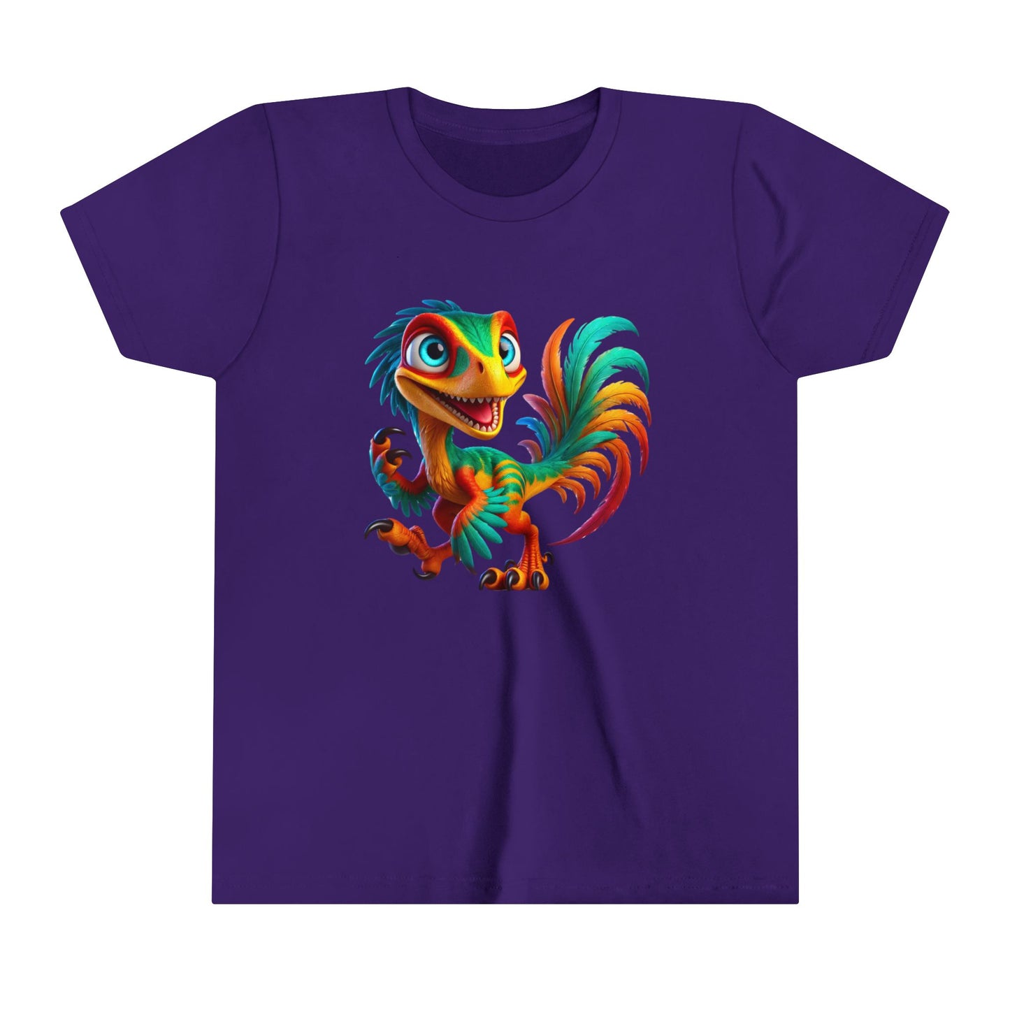 Youth Colorful & Lively Velociraptor with Vibrant Feathers – Perfect for Dino Lovers! - Unisex Jersey Short Sleeve Tee Super Comfy Dino T-Shirt Gift