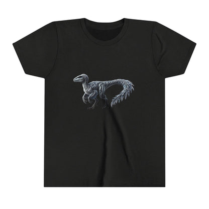 Youth Stunning Feathered Velociraptor Tee – Bold Jungle Colors & Fierce Dino Style! 🦖🍂🌌 - Unisex Jersey Short Sleeve Tee Super Comfy Dino T-Shirt Gift