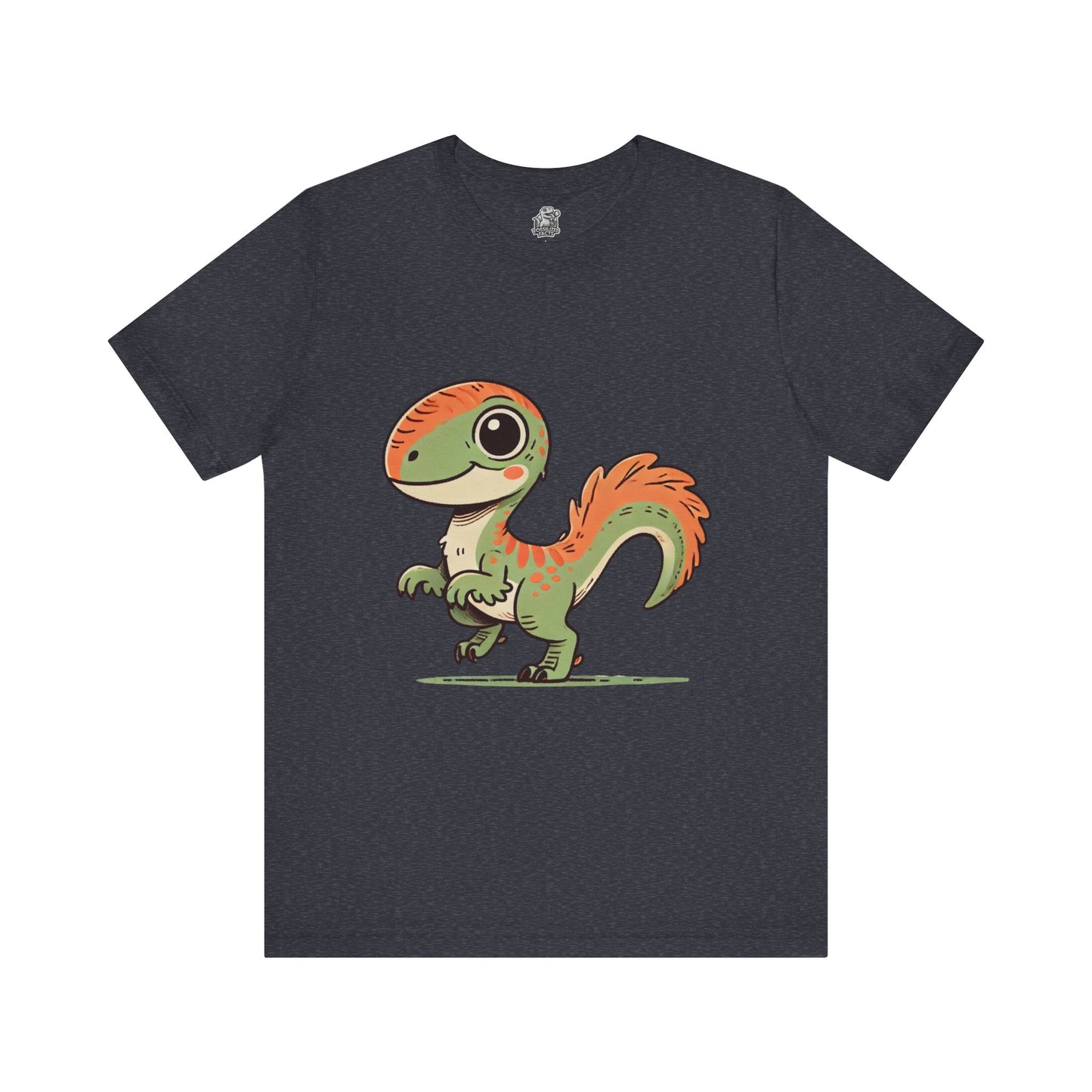 Charming Green & Orange Velociraptor Tee – Dino Delight for All Ages! 🦖🍃🧡 - Unisex Jersey Short Sleeve Tee Super Comfy Dino T-Shirt Gift