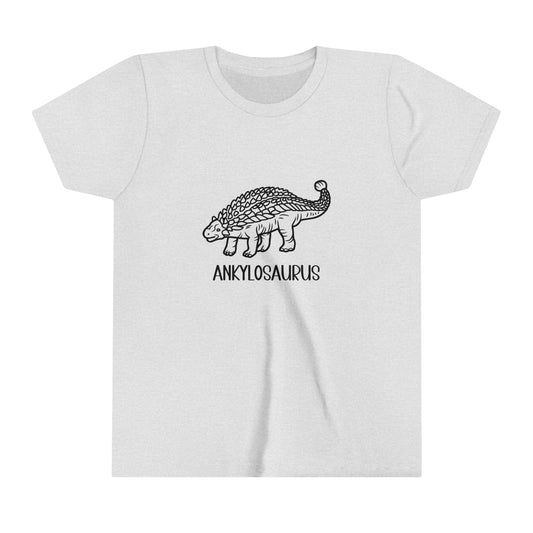 Youth Outlined Ankylosaurus T-Shirt with Black Graphics - Unisex Jersey Short Sleeve Tee Super Comfy Dino T-Shirt Gift