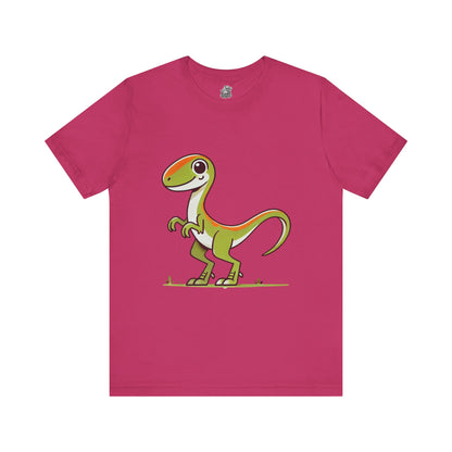 Playful Green Cartoon Velociraptor - Unisex Jersey Short Sleeve Tee Super Comfy Dino T-Shirt Gift