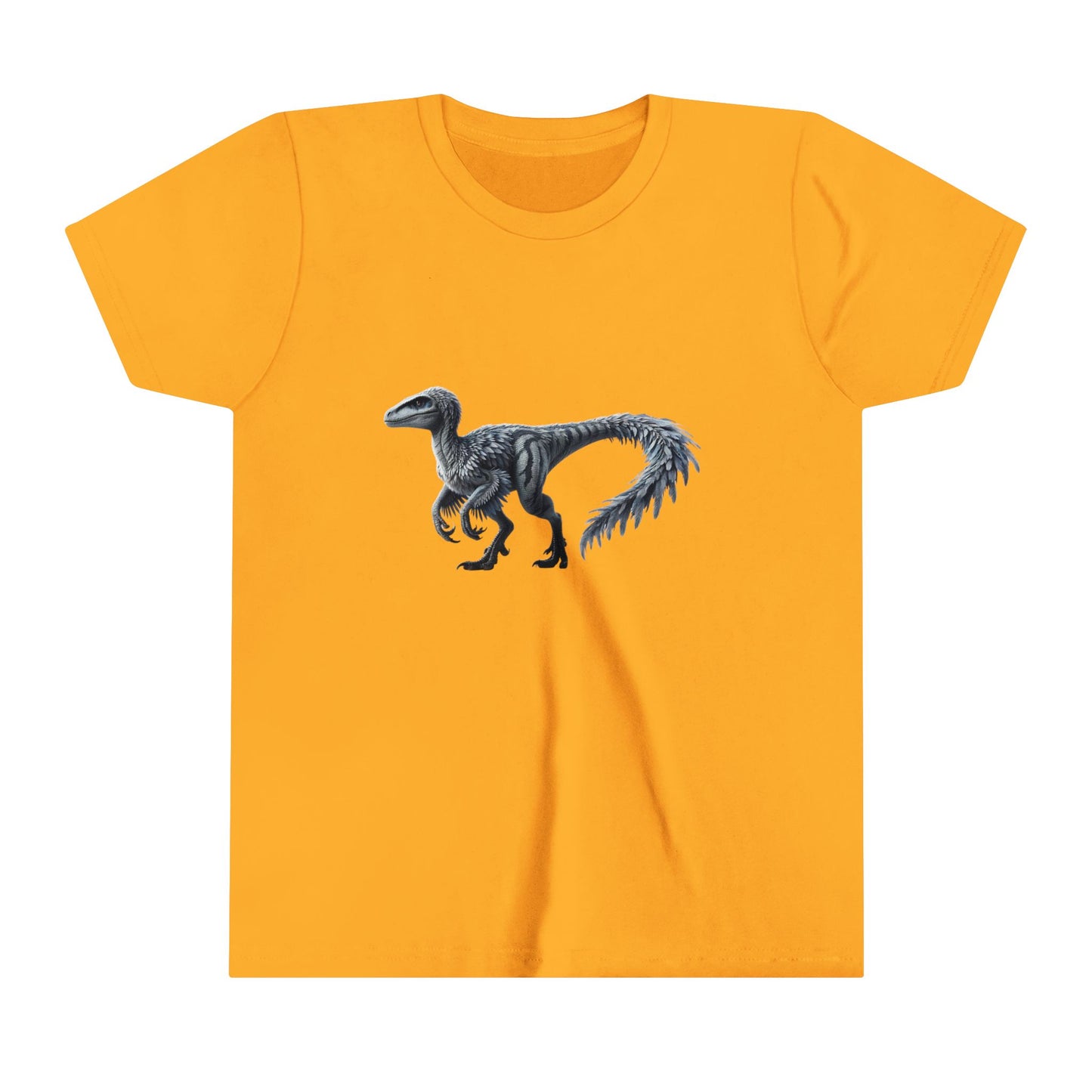 Youth Stunning Feathered Velociraptor Tee – Bold Jungle Colors & Fierce Dino Style! 🦖🍂🌌 - Unisex Jersey Short Sleeve Tee Super Comfy Dino T-Shirt Gift