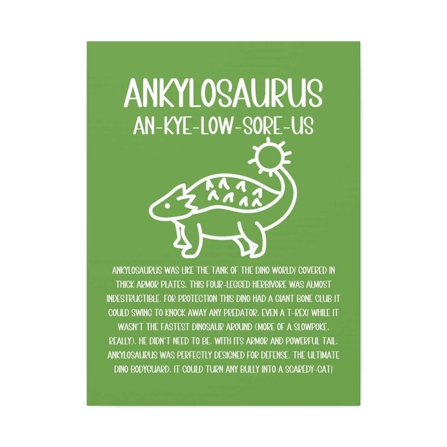 Cute Ankylosaurus Vertical Matte Canvas Green, Stretched, 1.25" Amazing Gift for the Dino Lover in your life