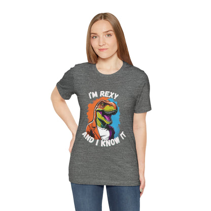 Vibrant Rex – I’m Rexy and I Know It Unisex T-Shirt with Bold Colors & T-Rex Swagger Unisex