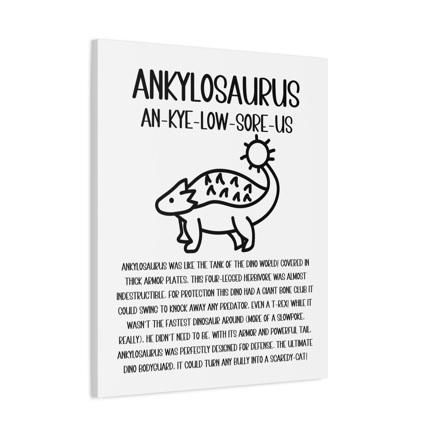 Cute Ankylosaurus Vertical Matte Canvas White, Stretched, 1.25" Amazing Gift for the Dino Lover in your life