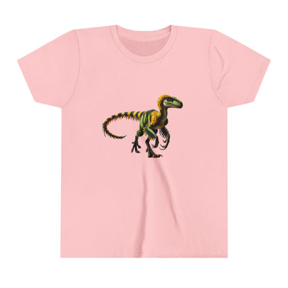 Youth Vibrant Jungle Velociraptor Tee – Bold Green & Yellow Dino Style! 🦖🌿🔥 - Unisex Jersey Short Sleeve Tee Super Comfy Dino T-Shirt Gift