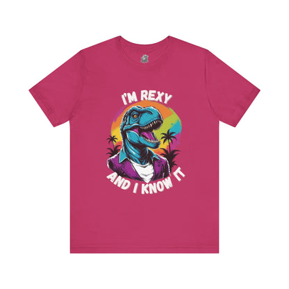 Retro Rex – I’m Rexy and I Know It Unisex T-Shirt with 80s Vibes & Cool T-Rex