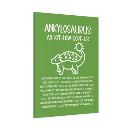 Cute Ankylosaurus Vertical Matte Canvas Green, Stretched, 1.25" Amazing Gift for the Dino Lover in your life