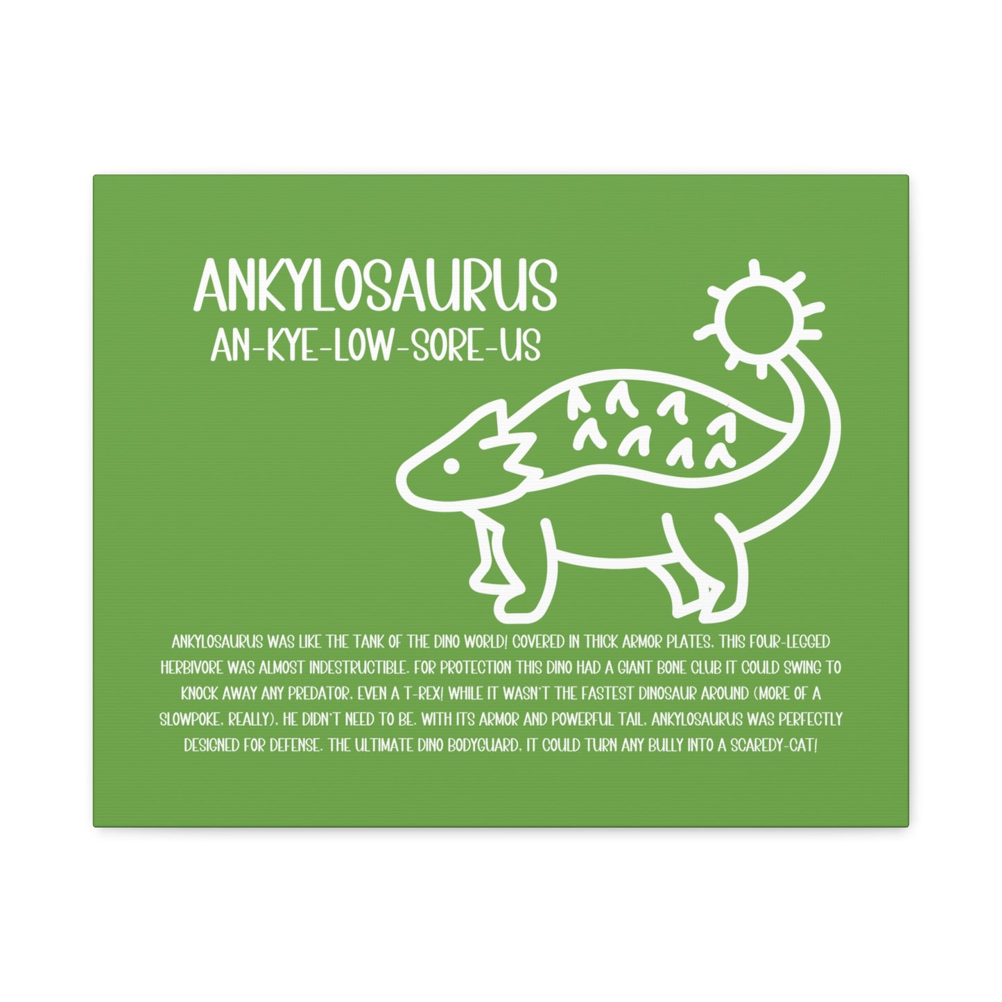 Cute Ankylosaurus Horizontal Matte Canvas Green, Stretched, 1.25" Amazing Gift for the Dino Lover in your life