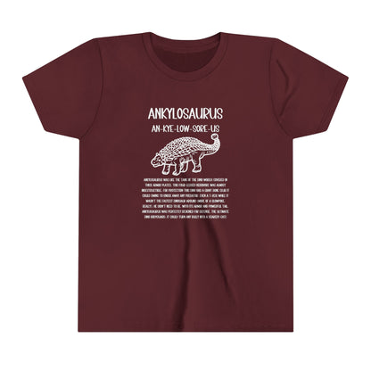 Detailed Youth Outlined Ankylosaurus T-Shirt with Detailed  White Graphics - Unisex Jersey Short Sleeve Tee Super Comfy Dino T-Shirt Gift