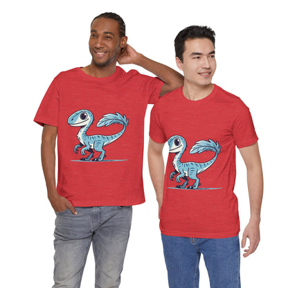 Charming Blue Velociraptor Tee – Cool Dino Style with a Playful Twist! 🦖💙❄️ - Unisex Jersey Short Sleeve Tee Super Comfy Dino T-Shirt Gift