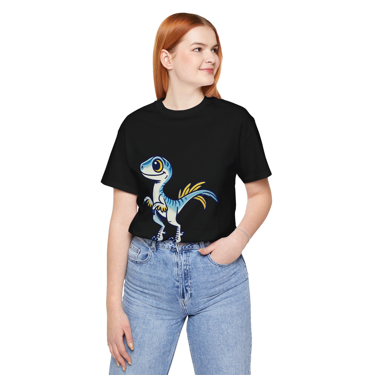 Playful Blue & Yellow Velociraptor Tee – Dino Fun for All Ages! 🦖💙💛 - Unisex Jersey Short Sleeve Tee Super Comfy Dino T-Shirt Gift